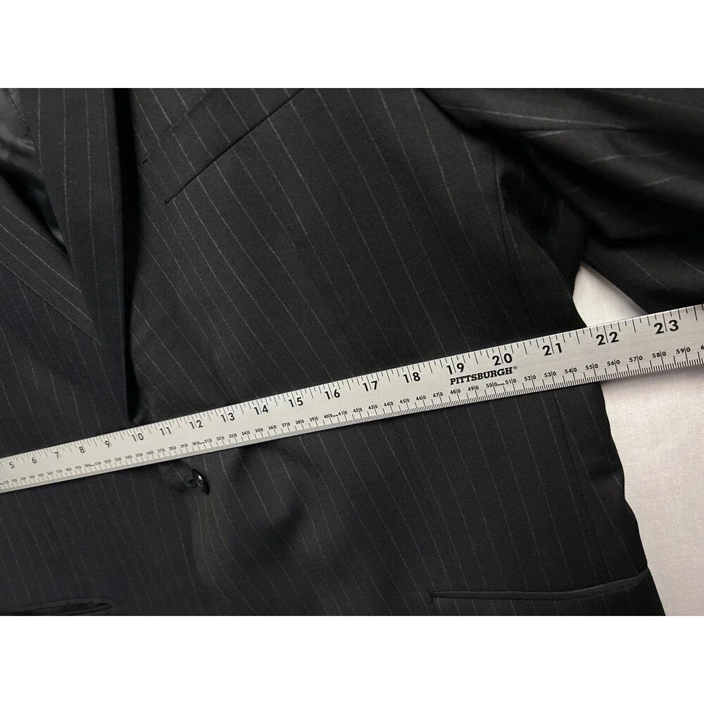 Austin Reed Black Pinstripe Suit Bespoke Mens 48 L Pants 38/32 Pleated Cuffed